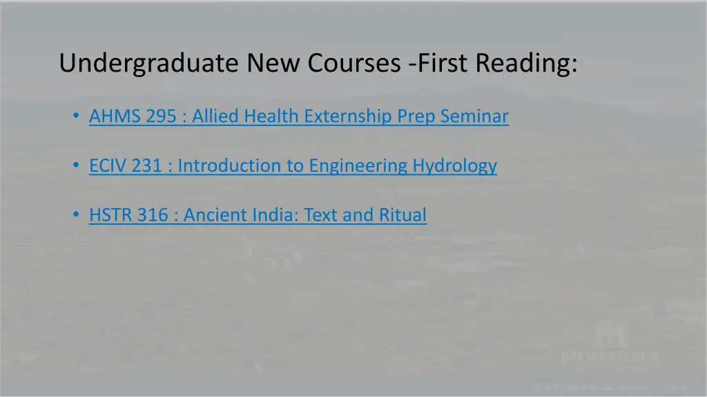 undergraduate new courses first reading