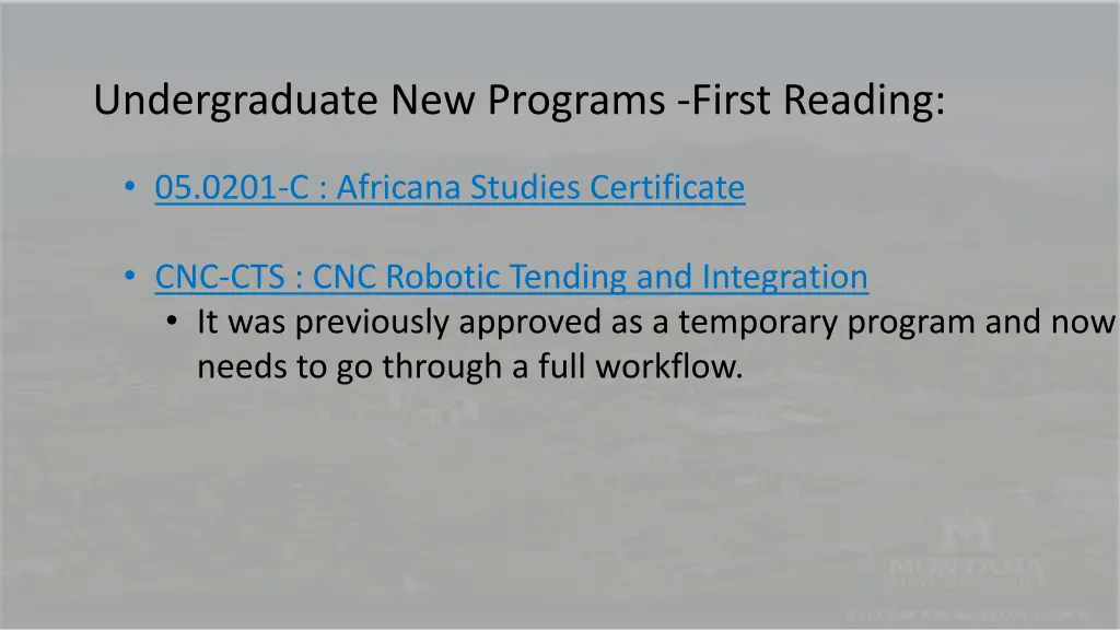 undergraduate new programs first reading