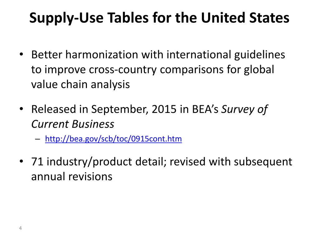 supply use tables for the united states