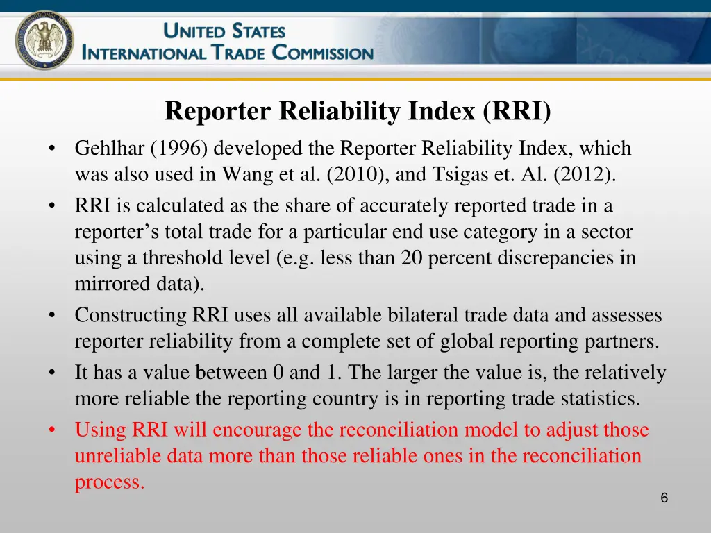 reporter reliability index rri gehlhar 1996