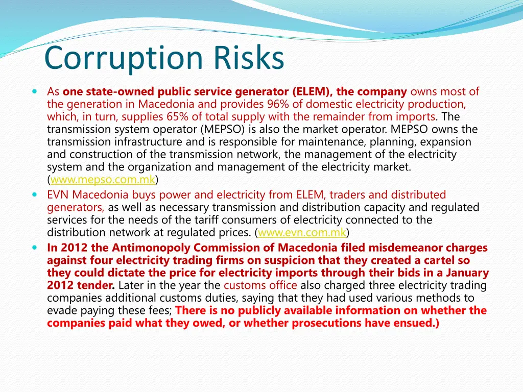 corruption risks as one state owned public