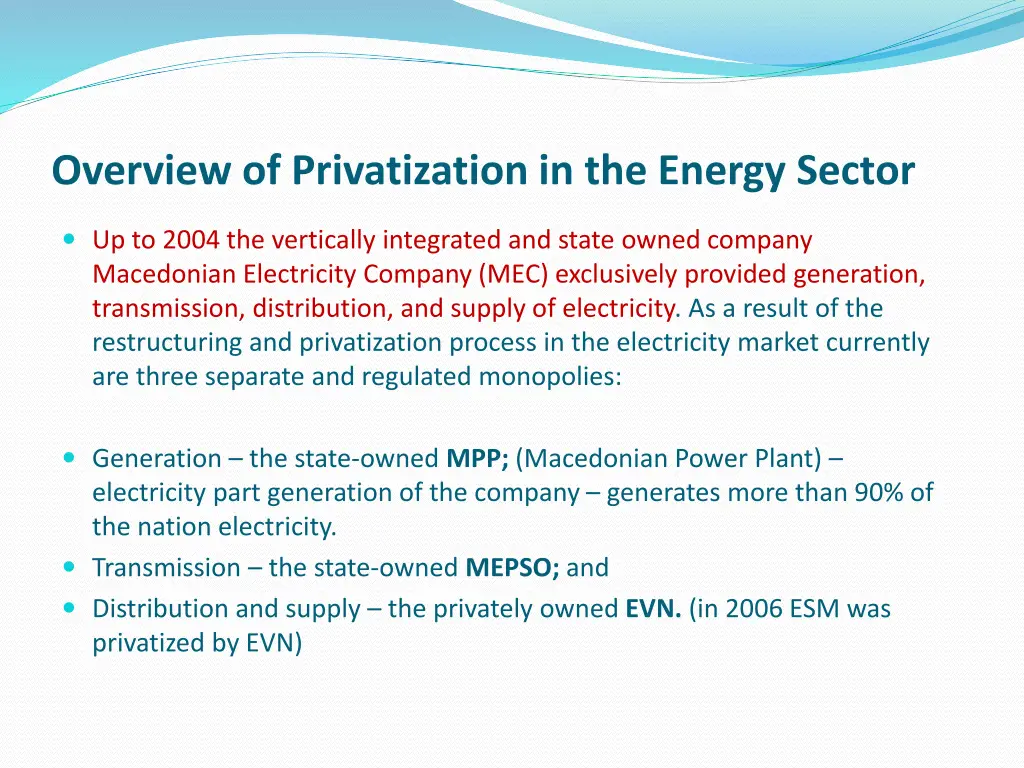 overview of privatization in the energy sector