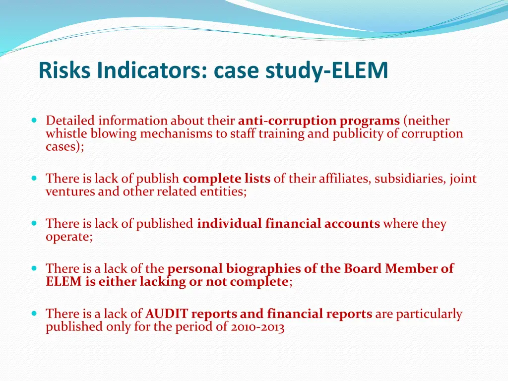 risks indicators case study elem