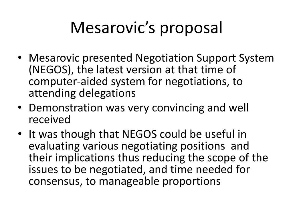 mesarovic s proposal