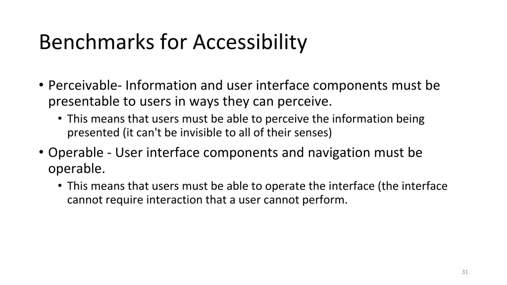benchmarks for accessibility 1
