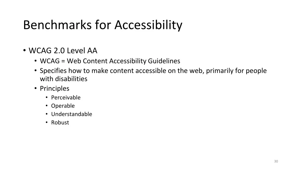 benchmarks for accessibility