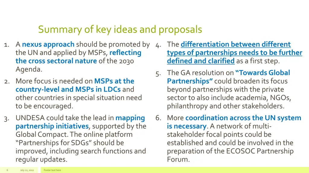 summary of key ideas and proposals