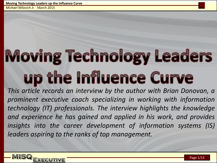 moving technology leaders up the influence curve