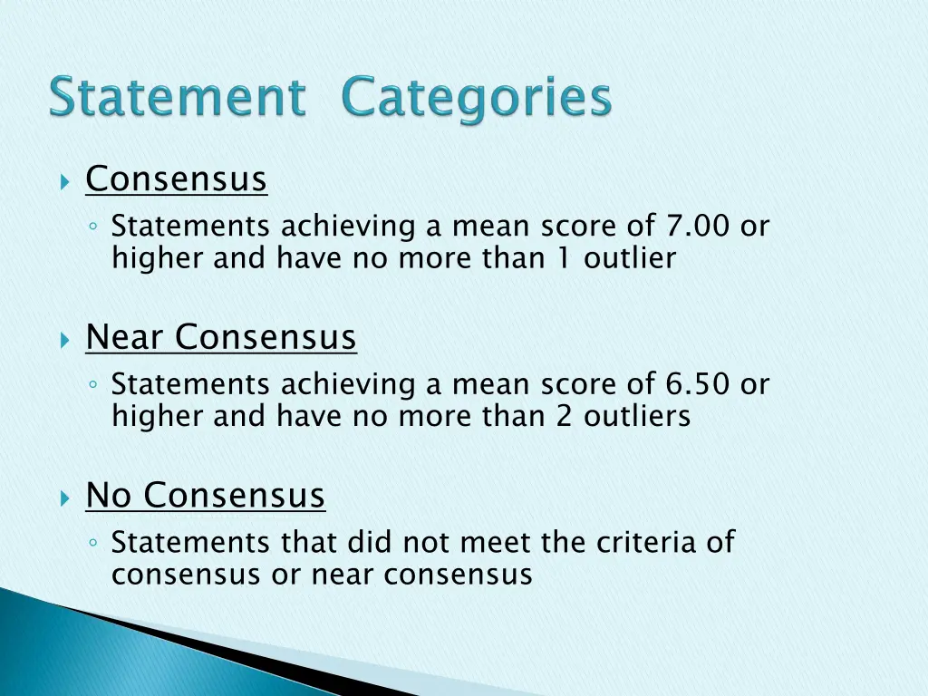 consensus statements achieving a mean score