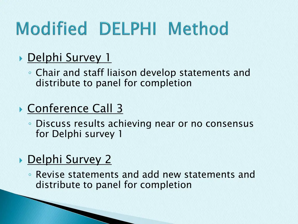 delphi survey 1 chair and staff liaison develop