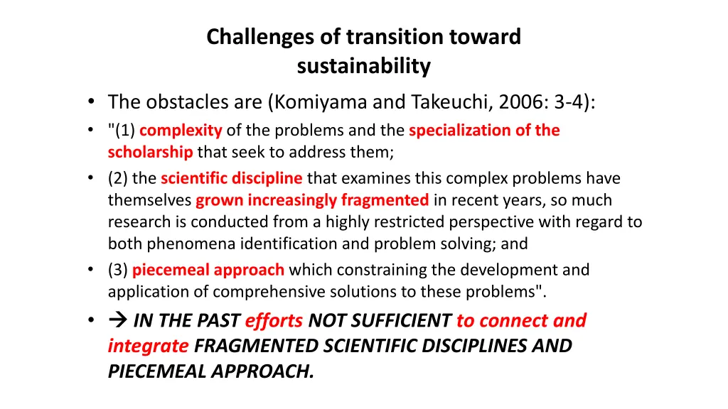 challenges of transition toward sustainability