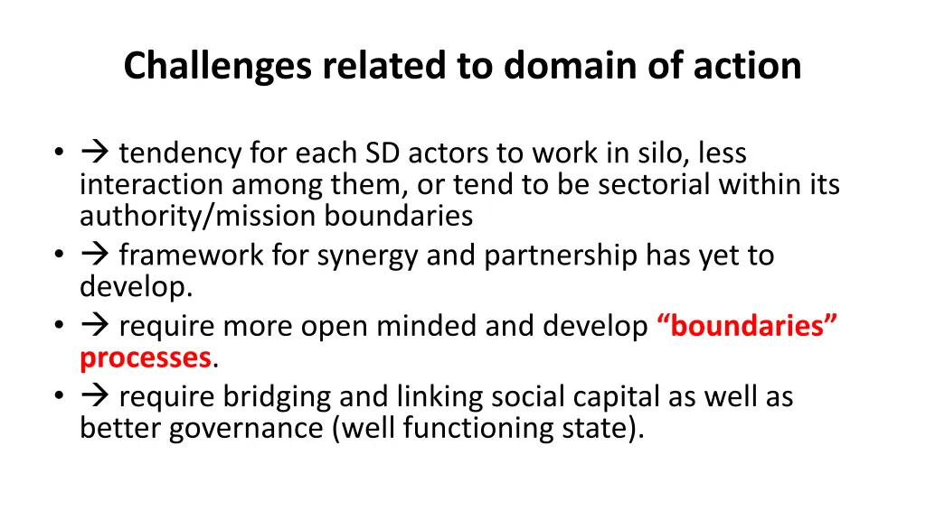 challenges related to domain of action
