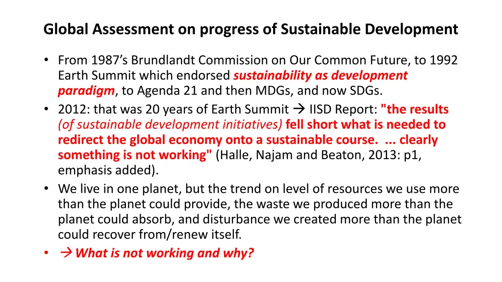 global assessment on progress of sustainable
