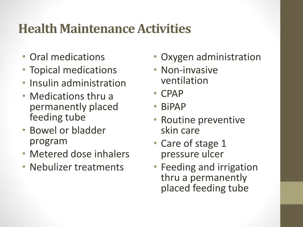 health maintenance activities