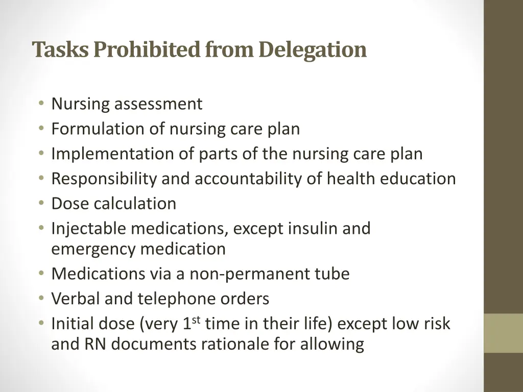 tasks prohibited from delegation