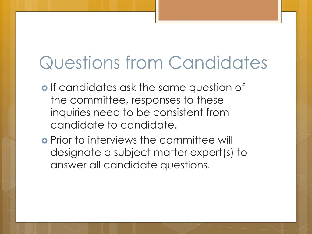 questions from candidates