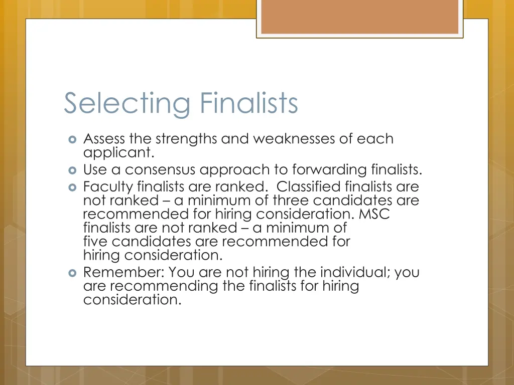 selecting finalists