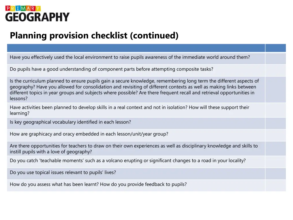 planning provision checklist continued