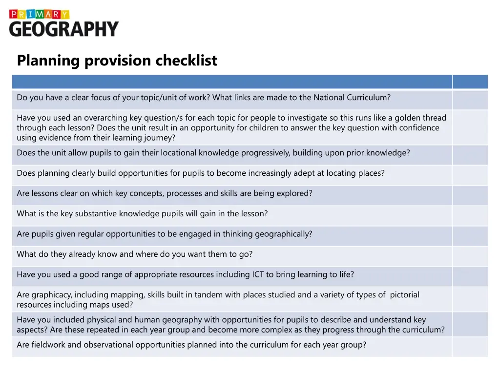 planning provision checklist