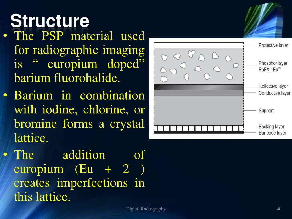 structure the psp material used for radiographic