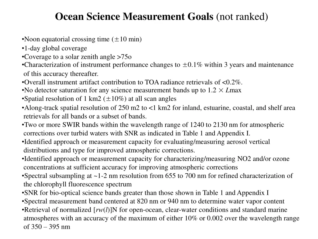 ocean science measurement goals not ranked