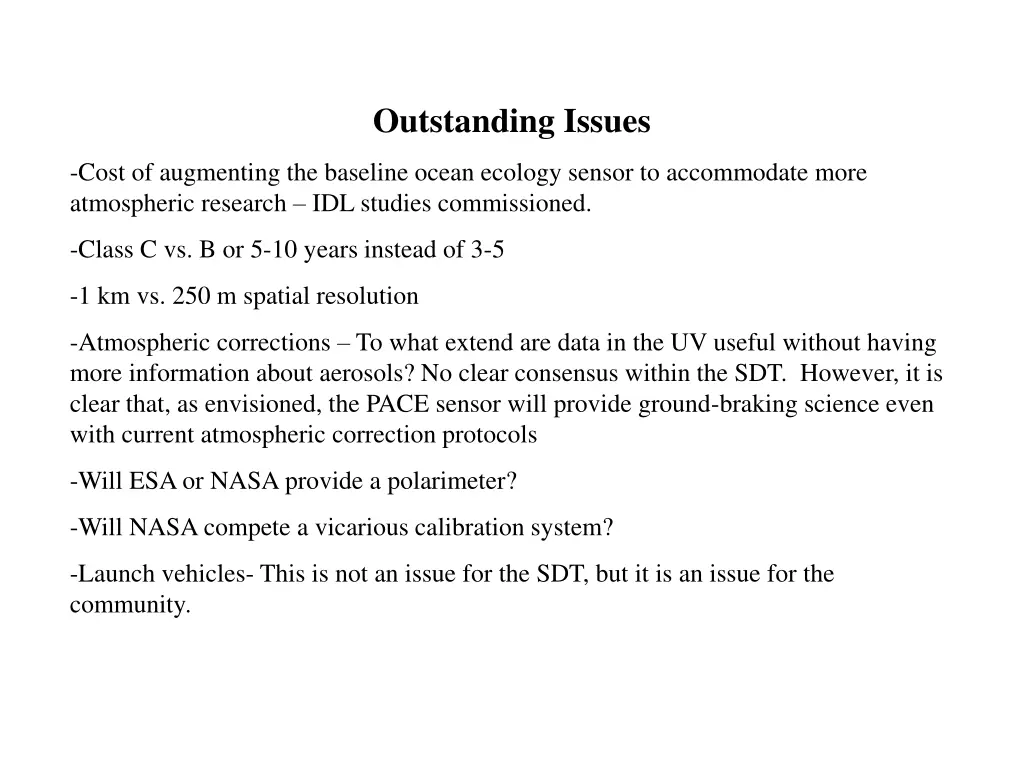 outstanding issues