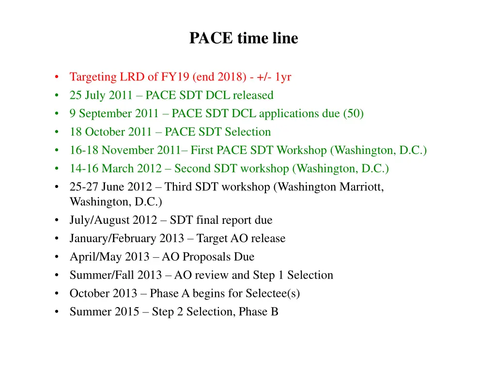 pace time line