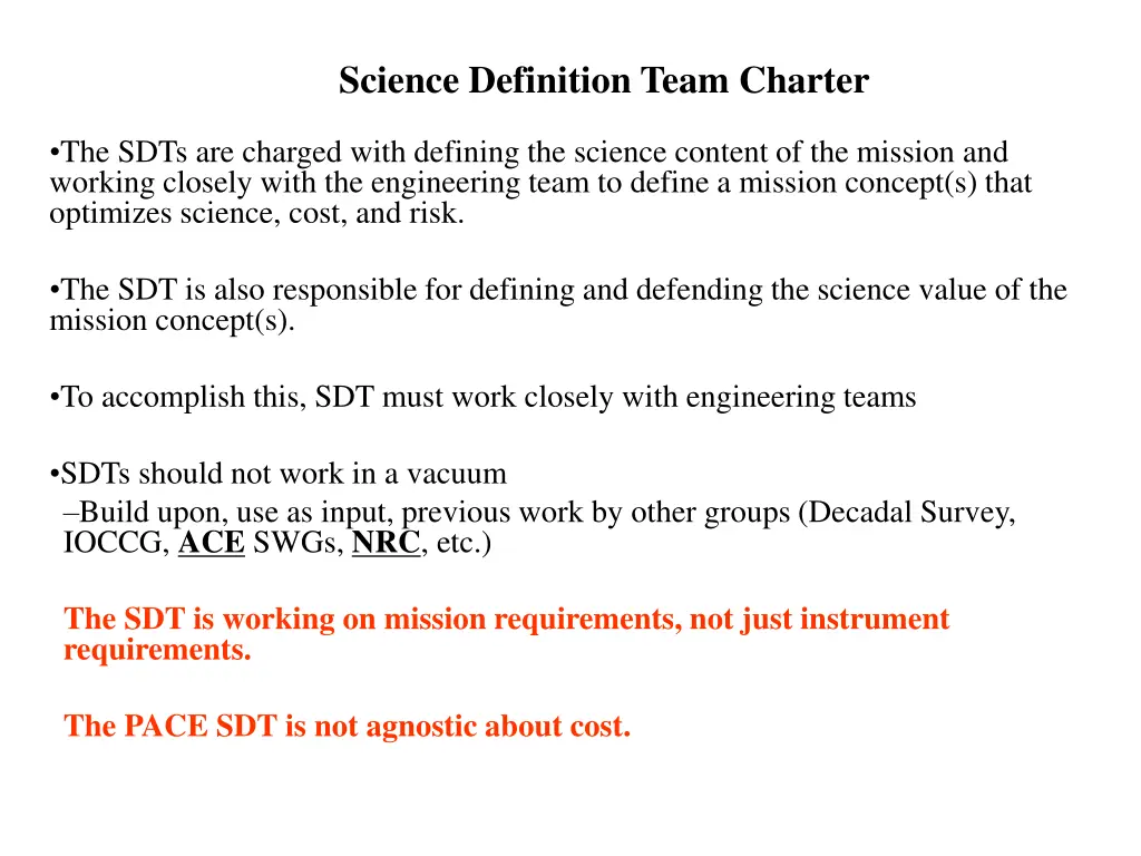 science definition team charter
