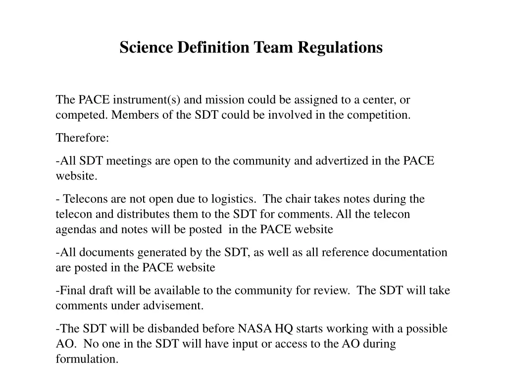 science definition team regulations