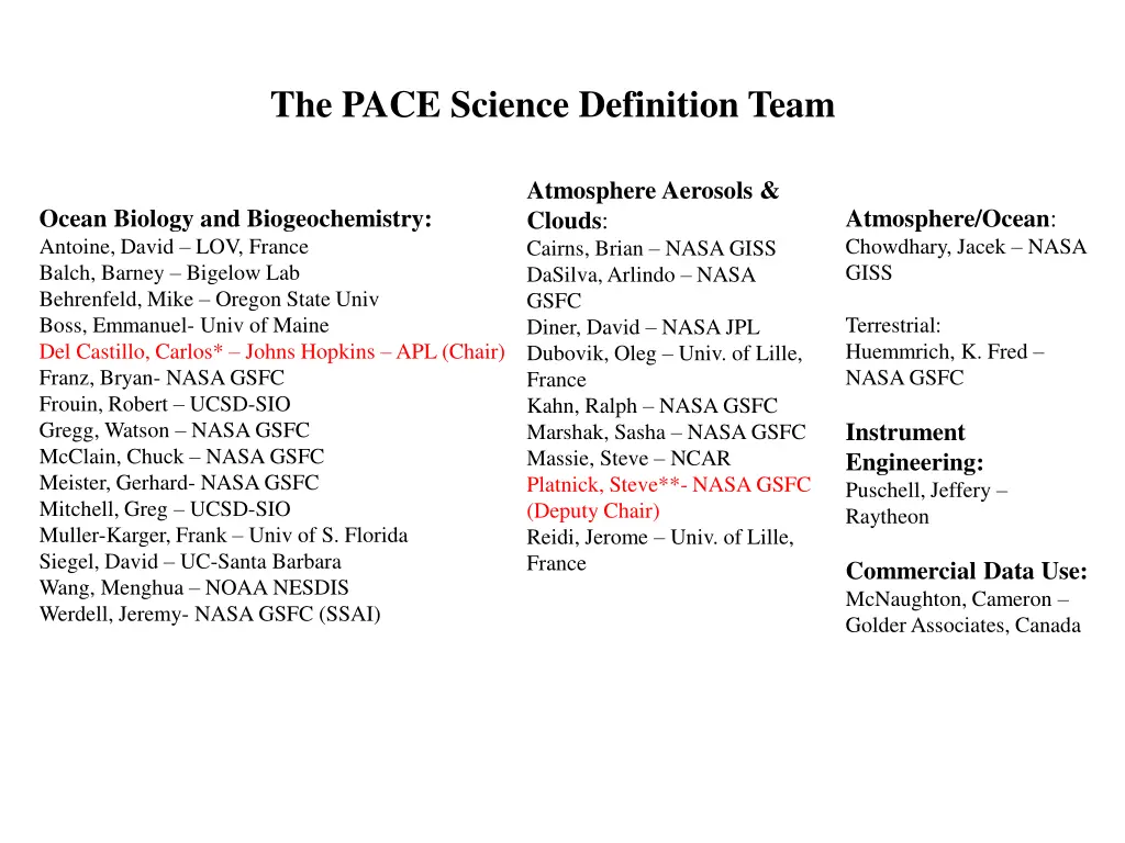the pace science definition team