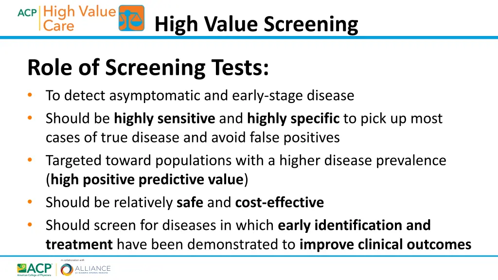 high value screening