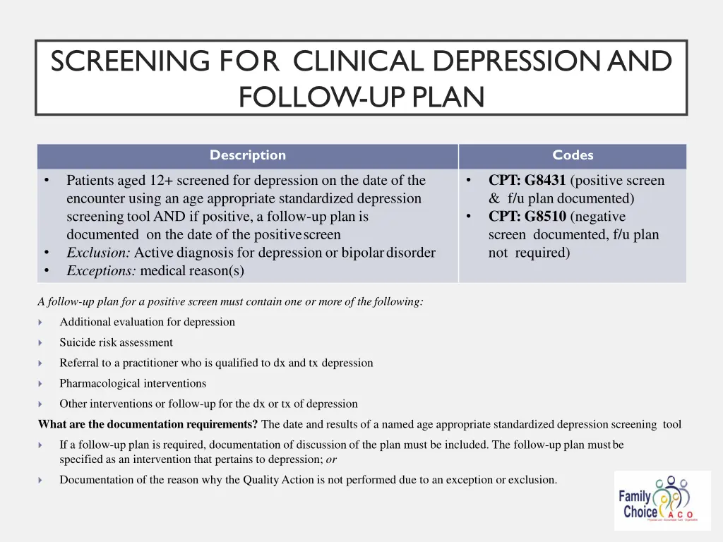 screening for clinical depression and follow