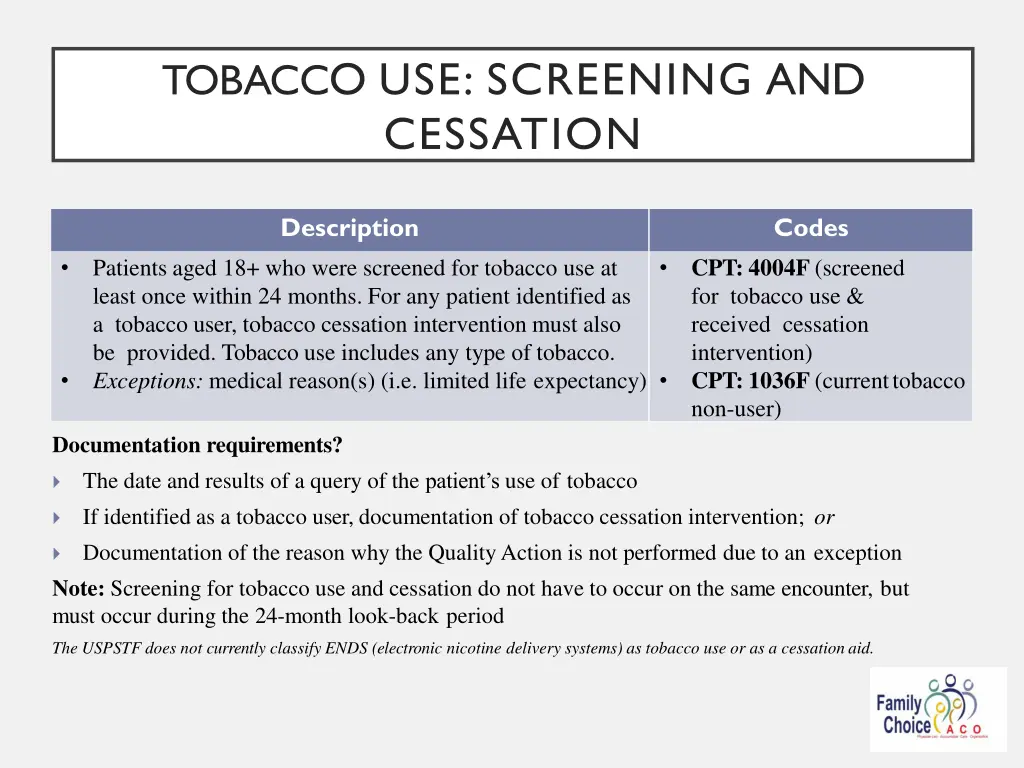 tobacc o use screening and cessation