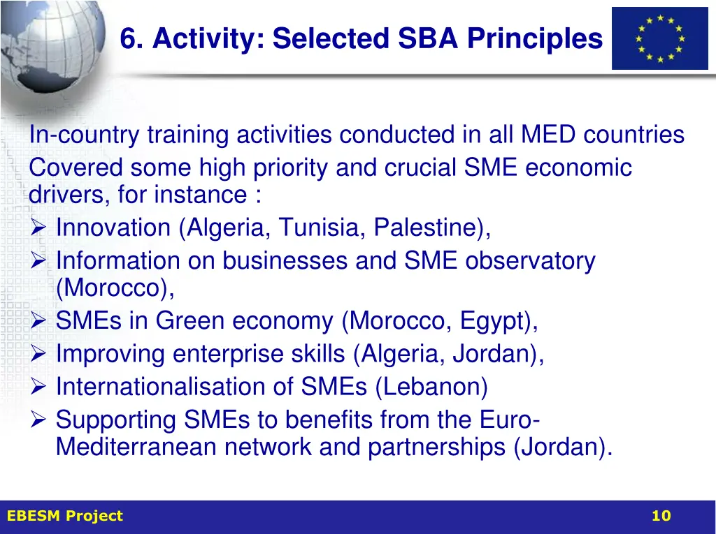 6 activity selected sba principles