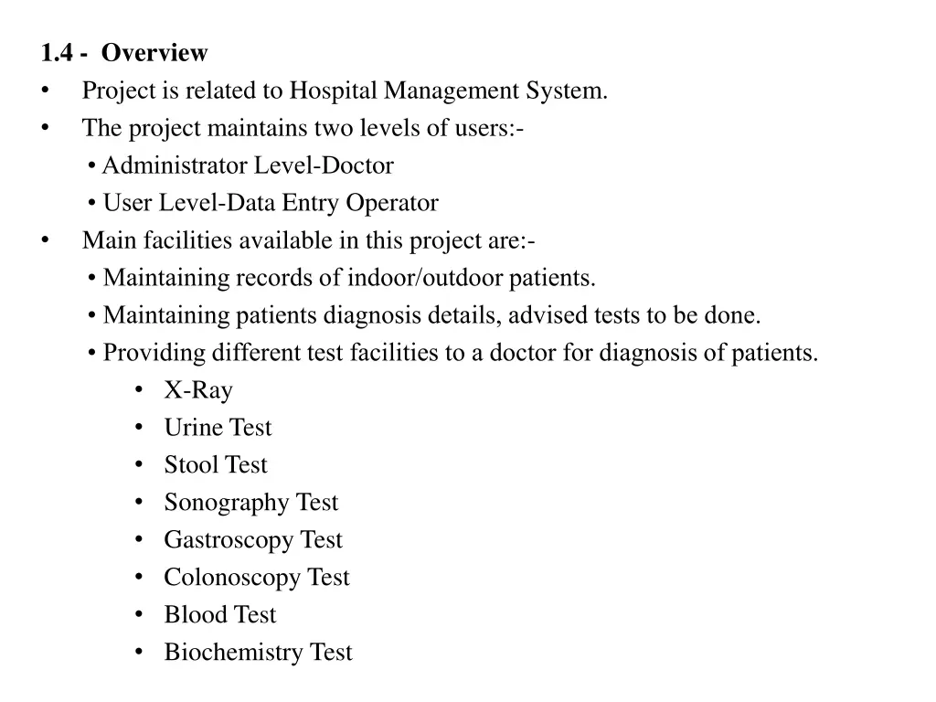 1 4 overview project is related to hospital