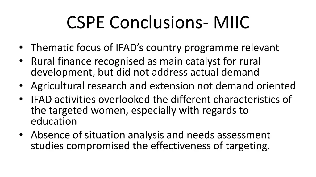 cspe conclusions miic