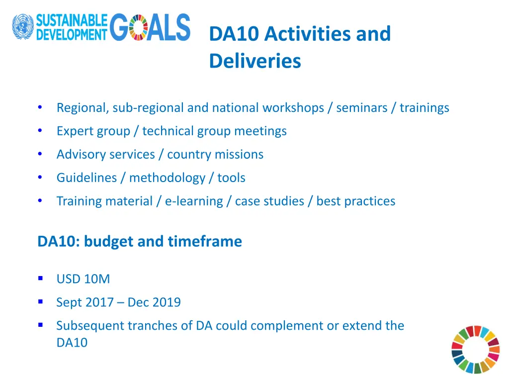 da10 activities and deliveries