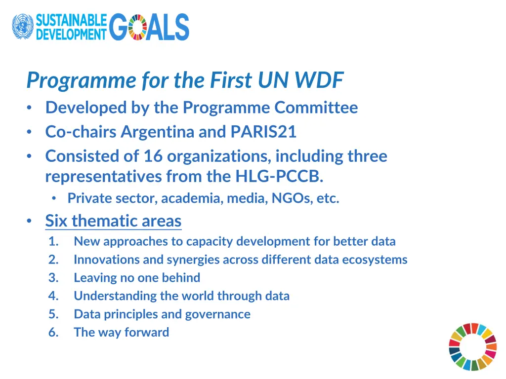 programme for the first un wdf developed