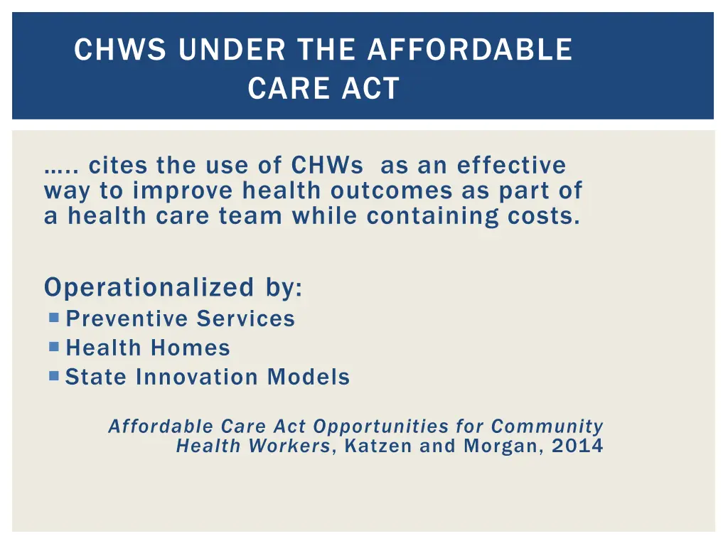 chws under the affordable care act