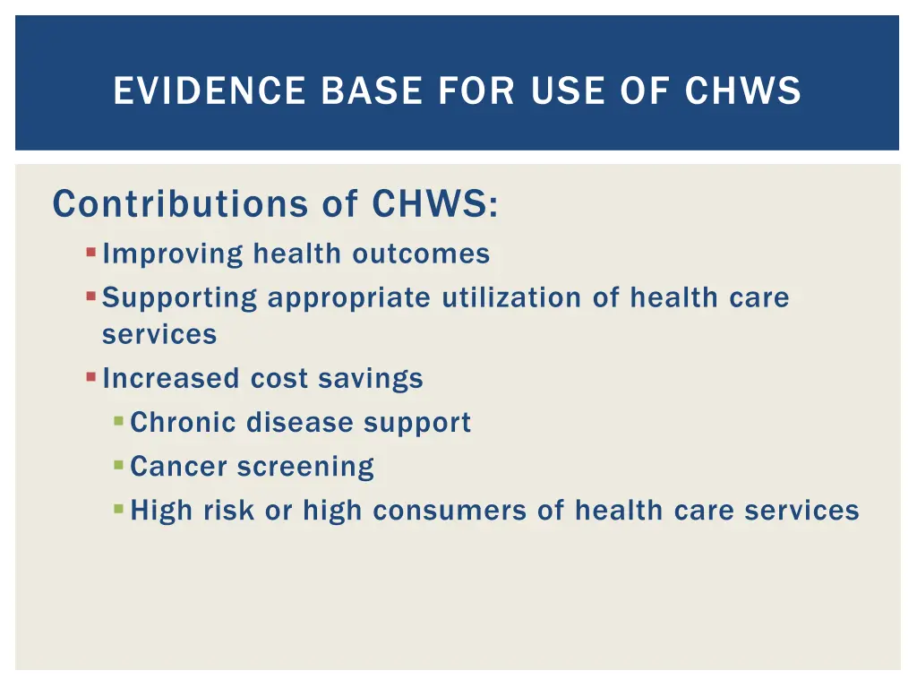 evidence base for use of chws