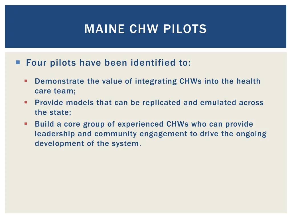 maine chw pilots