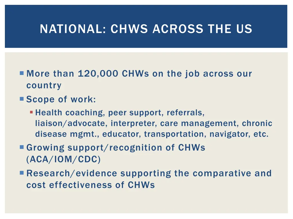 national chws across the us