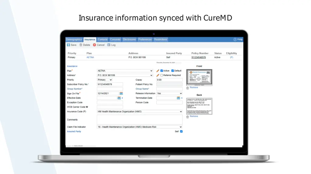 insurance information synced with curemd
