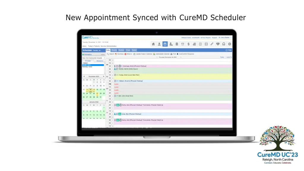 new appointment synced with curemd scheduler