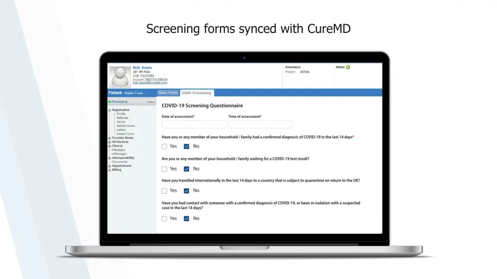 screening forms synced with curemd