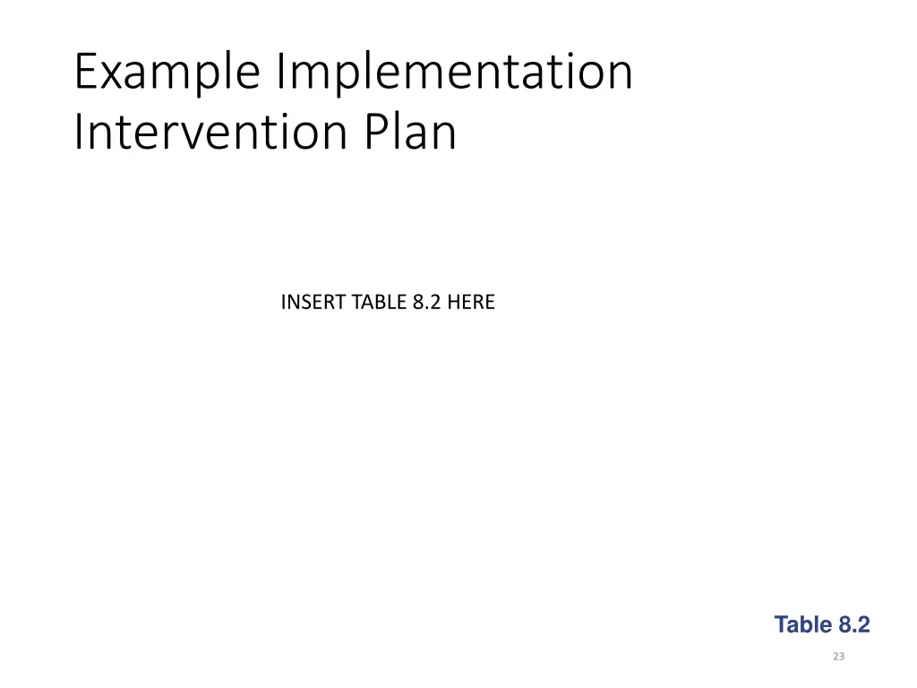 example implementation intervention plan