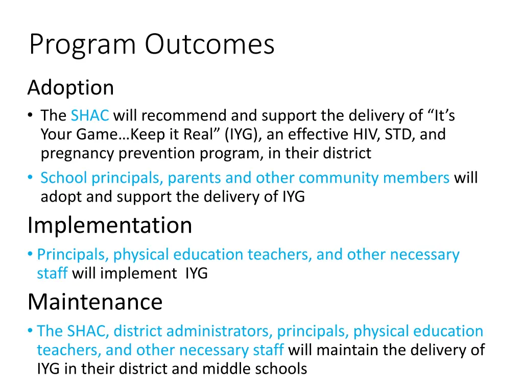 program outcomes