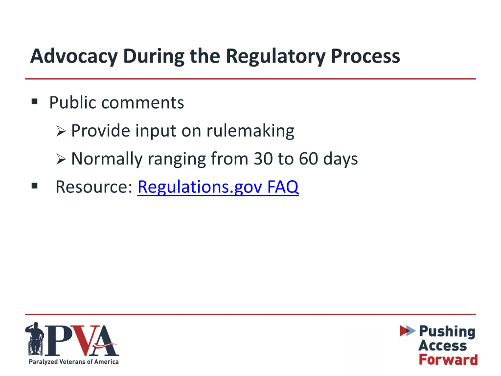 advocacy during the regulatory process