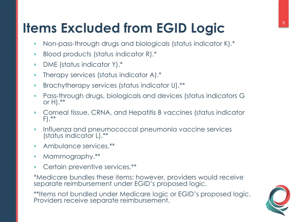 items excluded from egid logic