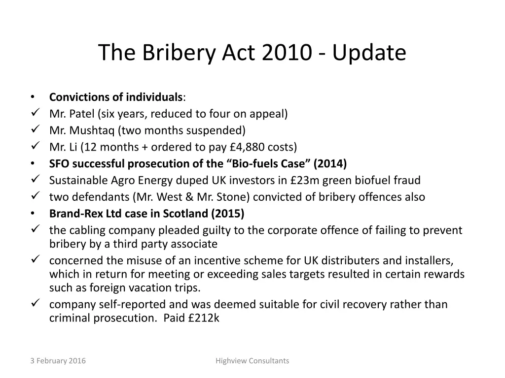 the bribery act 2010 update